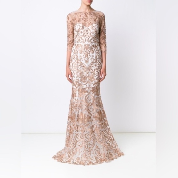 Marchesa Notte Metallic Filigree Embroidered Gown - Picture 12 of 13